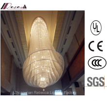 Lâmpada de teto de cristal de suspensão da entrada do hotel com aço inoxidável